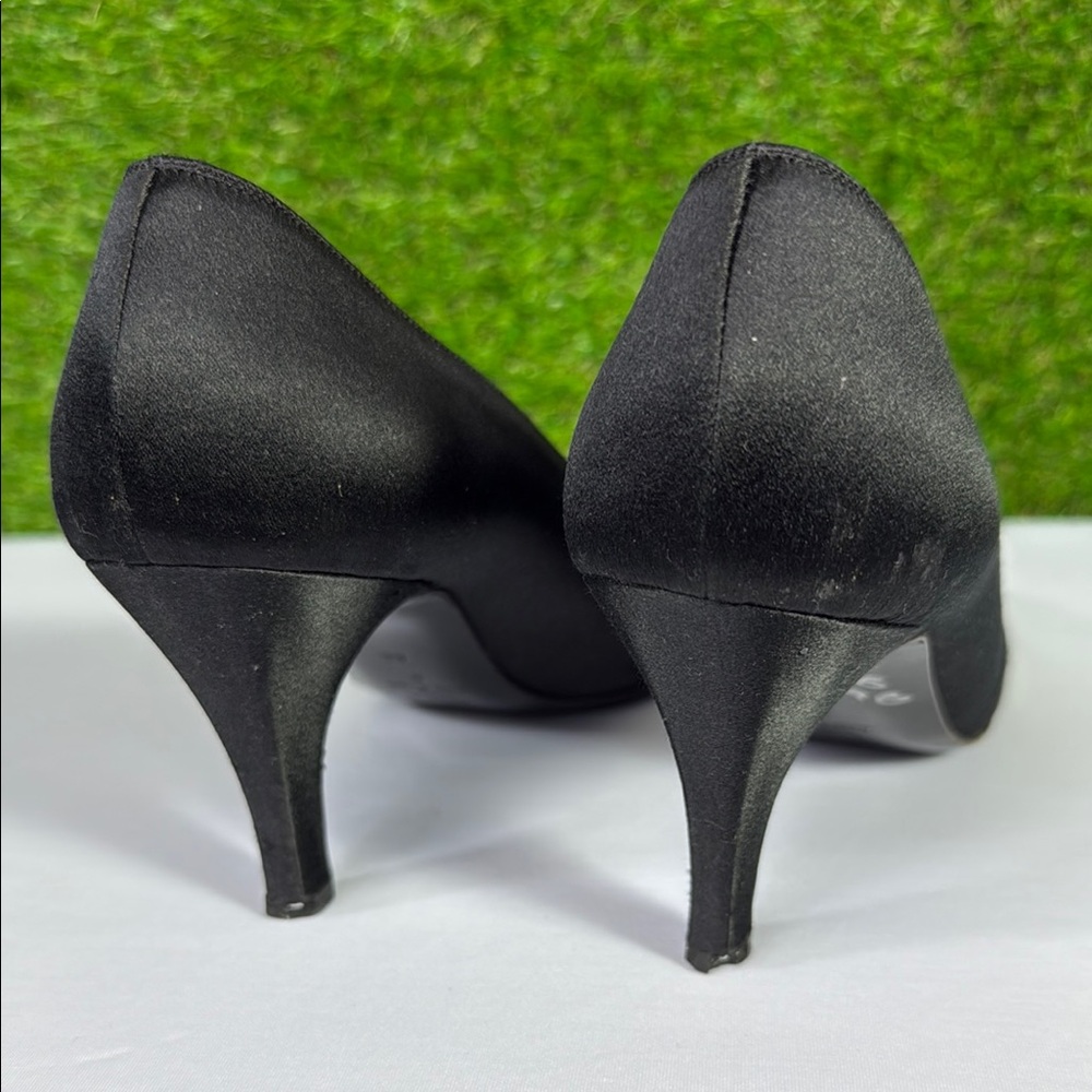 Vintage St John Black Satin Heels Emily Faille Paillette Italy 1998 - Picture 3 of 16